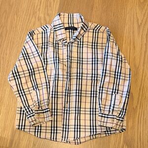 Burberry Beige Plaid Button-Down Shirt with Black & Pink Accents